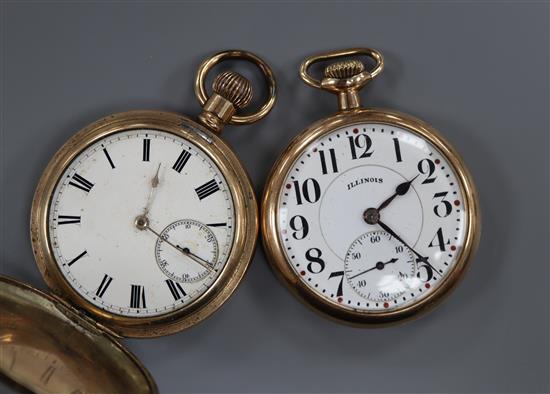 An Illinois gold plated pocket watch and a gold plated hunter pocket watch